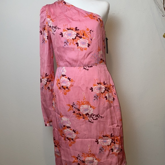 NWT Retail $455 LES RÊVERIES One-Sleeve Floral-Print Matte-Satin Mini Dress - Picture 3 of 9